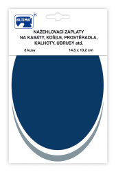 Nažehľovacie záplaty jednofarebné ovály 3 ks - tm.modrá biela stř.šedá